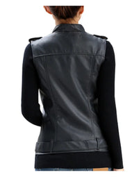 Genuine Sheep Leather Waistcoat For Women In Black LWC03 view 2