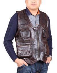 Genuine Sheep Leather Hollywood Style Waistcoat Biker Jacket In Brown Color WC16 view 2