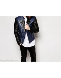 Genuine Real Biker Jacket Black + Blue Color JK187 view 2