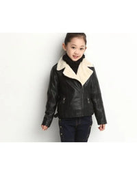 Hugme.Fashion Black Girl Party Winter Leather Jacket For Kids view 2