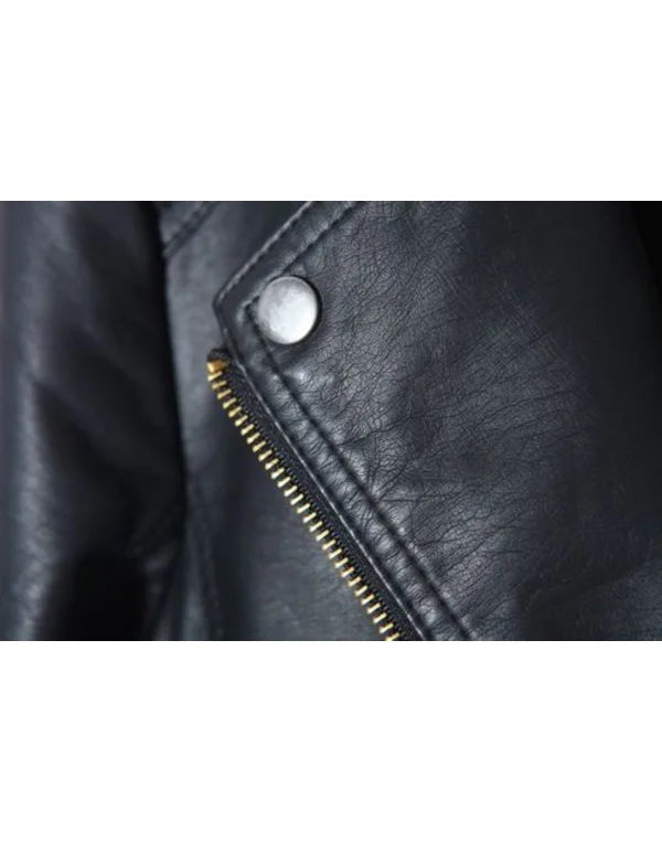 Genuine Leather Short Ladies Leather Jacket In Black LJK46 — angle view
