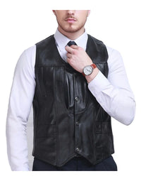 Genuine Sheep Leather Formal Waistcaot In Black Color For Men WC17 view 2