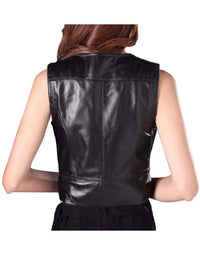 Genuine Sheep Leather Waistcoat In Black Color For Women Biker Jacket LWC11 view 3