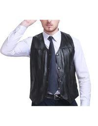 Genuine Sheep Leather Formal Waistcaot In Black Color For Men WC17 view 3