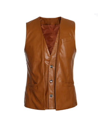 Genuine Sheep Leather Slim Fit Waistcoat For Men In Black And Tan Color WC18 view 3