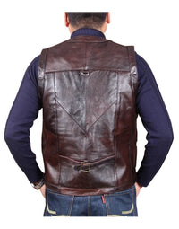 Genuine Sheep Leather Hollywood Style Waistcoat Biker Jacket In Brown Color WC16 view 3