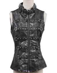 Genuine Sheep Waistcoat Motorcycle Biker Coat For Women LWC06 view 3
