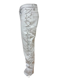 Genuine Sheep Leather Men Trouser In Zig Zag White Color PT5 view 3
