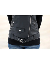 Genuine Sheep Leather Waistcoat For Women In Black LWC03 view 3