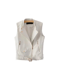 Genuine Leather Women Waistcoat In White Color LCW02 view 4