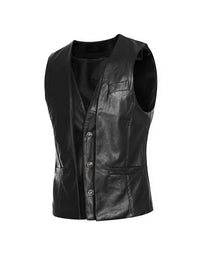 Genuine Sheep Leather Slim Fit Waistcoat For Men In Black And Tan Color WC18 view 4