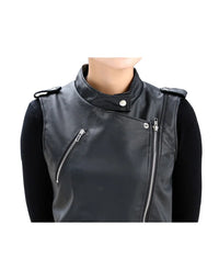 Genuine Sheep Leather Waistcoat For Women In Black LWC03 view 4