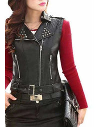 Genuine Sheep Leather Waistcoat In Black Color For Women Biker Jacket LWC11 view 5