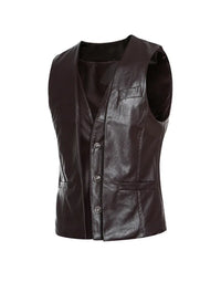 Genuine Sheep Leather Slim Fit Waistcoat For Men In Black And Tan Color WC18 view 5