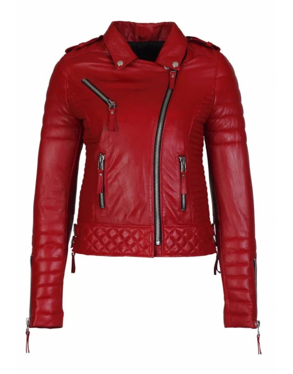 HugMe.Fashion Red Color Ladies Genuine Leather Jacket LJK11