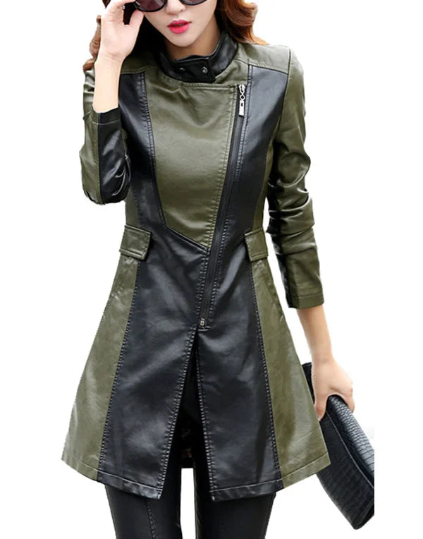 HugMe.Fashion Ladies Genuine Sheep Leather Jacket Long Coat LJK58