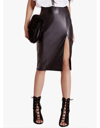 Designer Leather Midi Skirt view 1