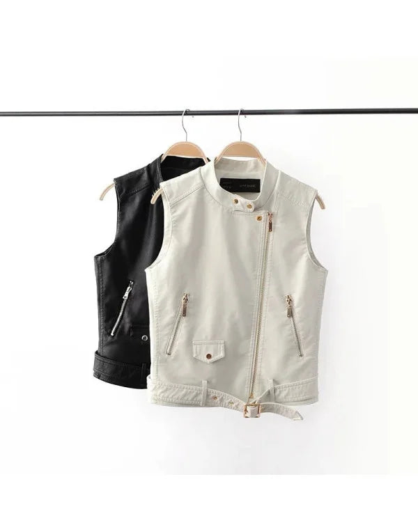 Genuine Leather Women Waistcoat In White Color LCW02