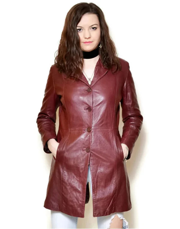 HugMe.Fashion Long Ladies Genuine Leather Coat LJK15