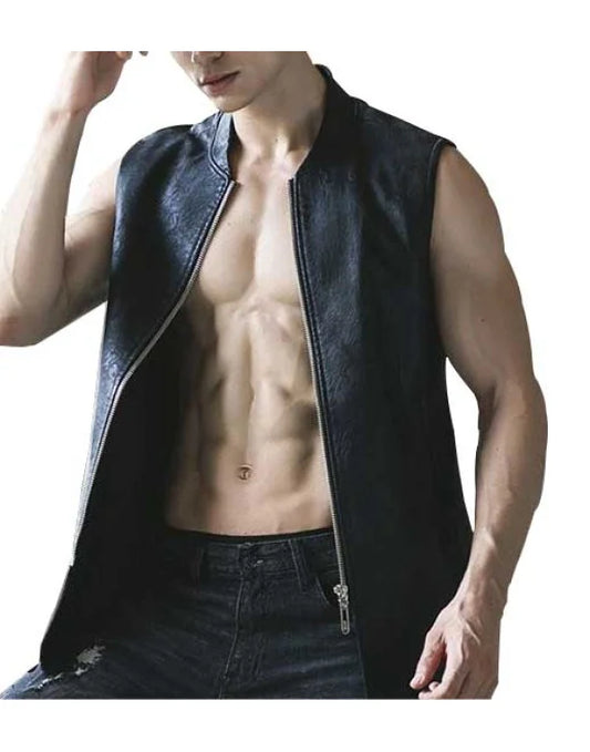 Genuine Sheep Leather Formal Waistcoat In Black For Men WC11