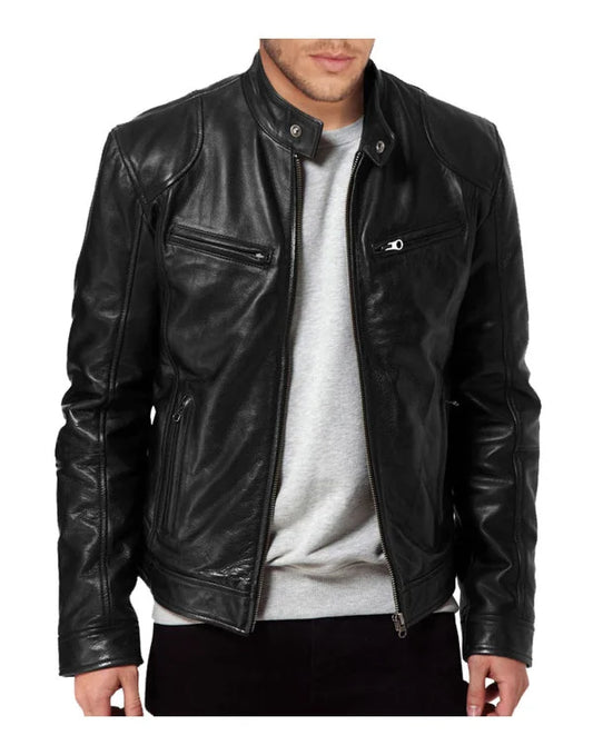 HugMe.Fashion Leather Jacket For Men In Black Biker JK34