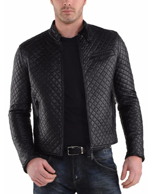 HugMe.Fashion Men's New Fully Quilted Genuine Leather Jacket JK41