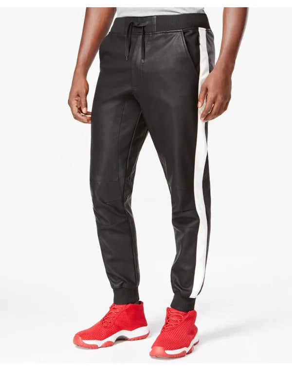Sheep Leather Sport Track Pant In Black For Men Slim Fit PT7