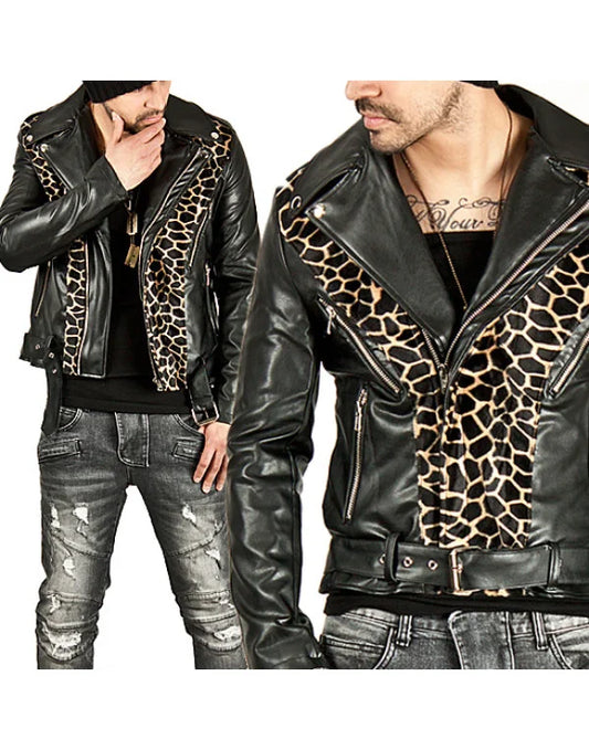 Men's New Stylish Striking Leopard Genuine Leather Jacket JK171