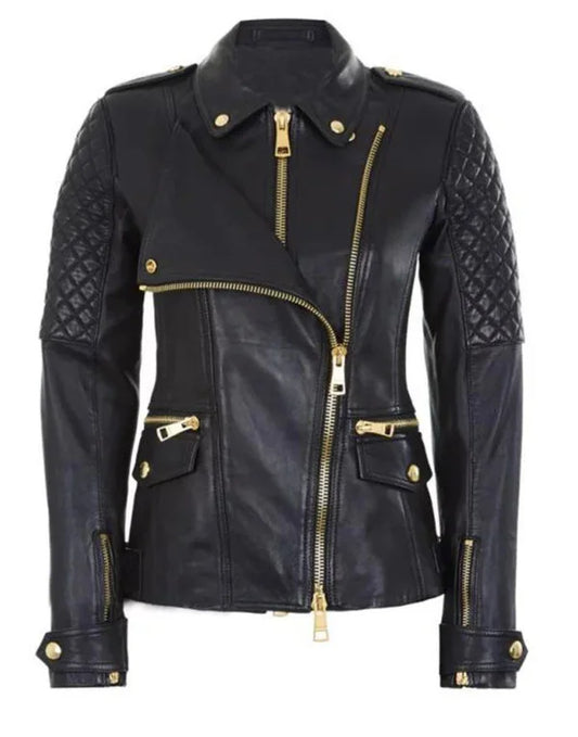 HugMe.Fashion Ladies Casual Leather Jacket In Black With Shirt Collar LJK50