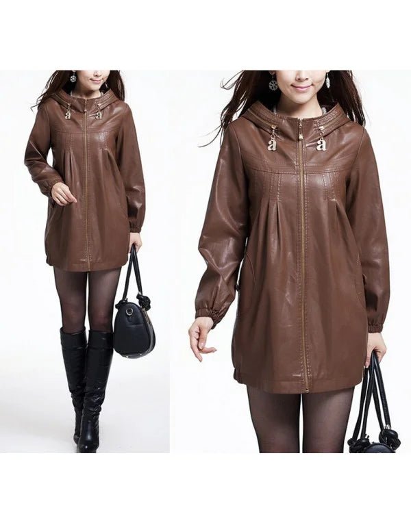 HugMe.Fashion Ladies Genuine Leather Long Jacket In Multiple Color LJK34