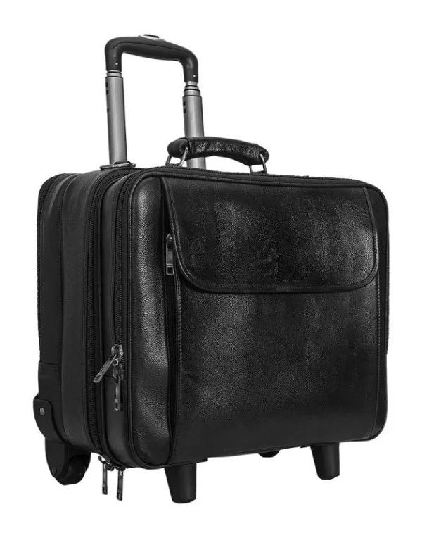 Two Wheel Genuine Leather Travel Executive Briefcase Bag TB11