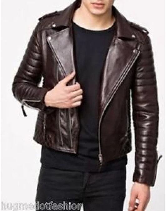 HugMe.Fashion Pure Leather Brown Biker Jacket JK153