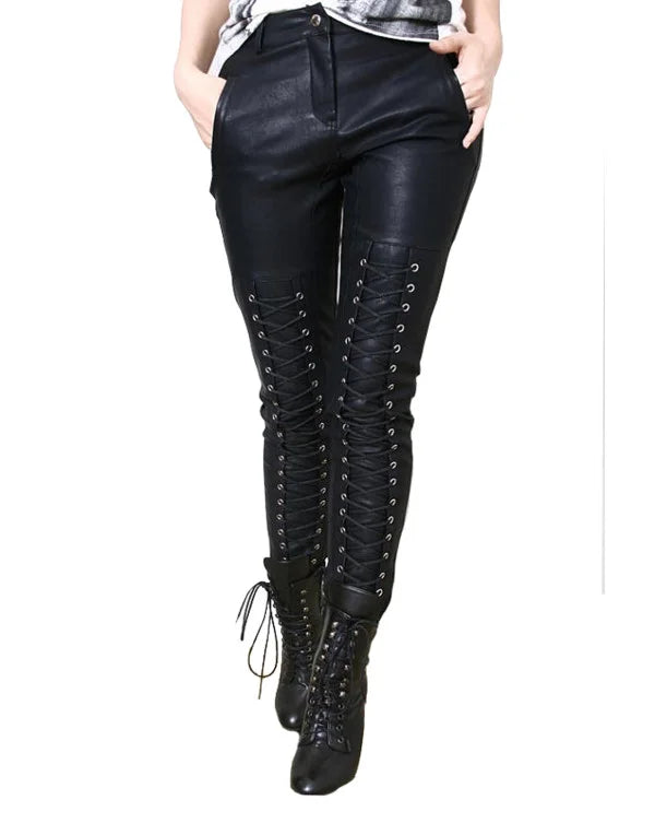 HugMe.Fashion Ladies Leather Pant With Zig Zag Closer LPT10