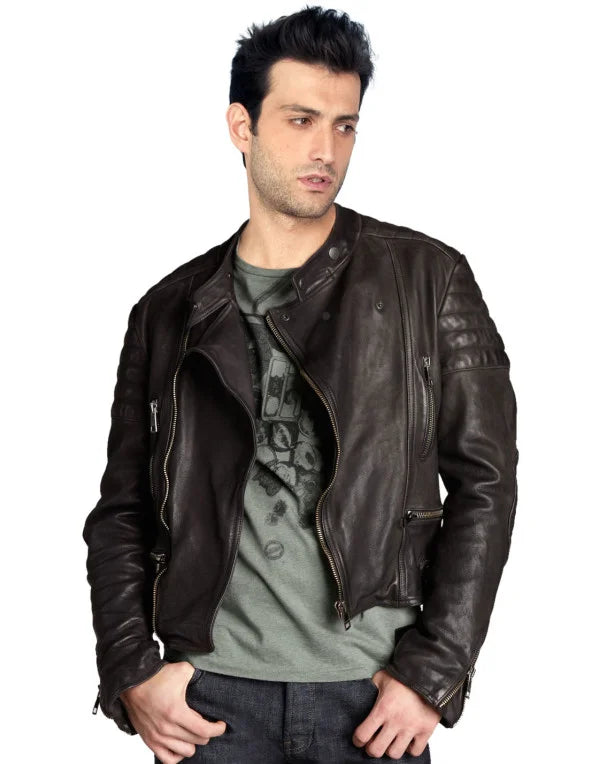 HugMe.Fashion Brown Color Biker Custom Leather Jacket JK174