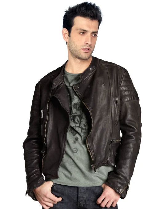 HugMe.Fashion Brown Color Biker Custom Leather Jacket JK174