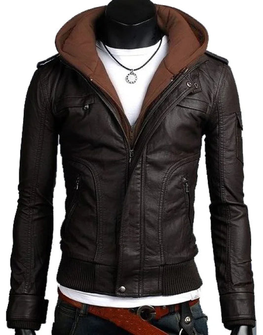 HugMe.Fashion Genuine Leather Jacket With Hoodie JK180