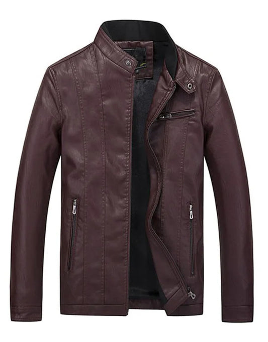 HugMe.Fashion Slim Fit Leather Jacket With Bow Stud Collar JK191