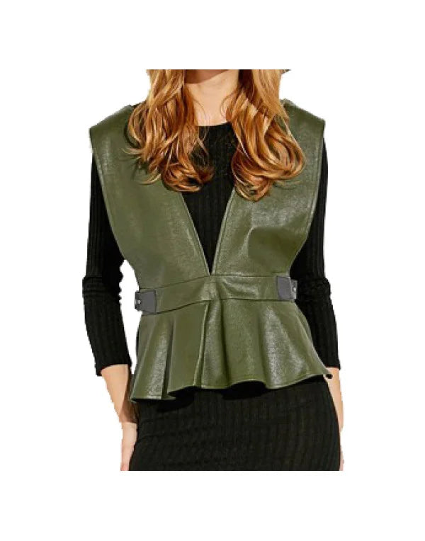 Genuine Sheep Leather For Women In Green Color LWC01