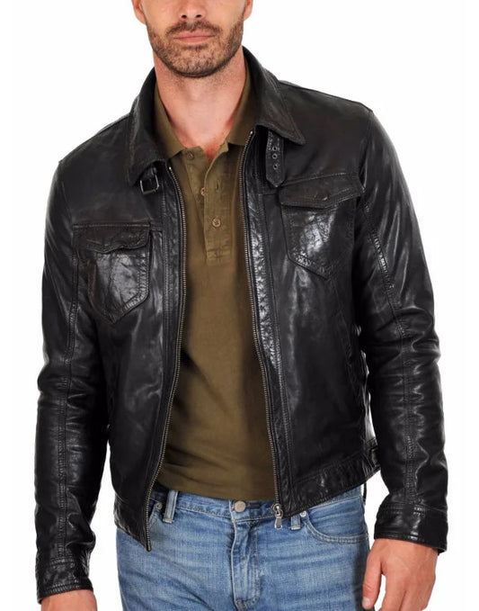 HugMe.Fashion Men Genuine Leather Jacket With Chest Pocket JK26