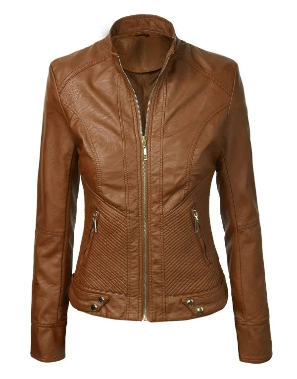 HugMe.Fashion New Genuine Leather Ladies Biker Jacket LJK05