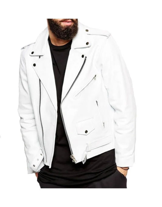 HugMe.Fashion Leather Jacket With Coat Collar In White Color JK106