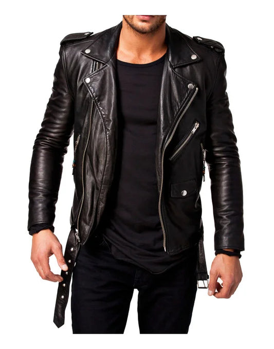 HugMe.Fashion Men Slim Biker Motorcycle Jacket Soft Leather Jacket JK39