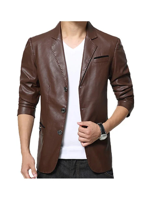 HugMe.Fashion Blazer In Brown And Black Leather Blazer JKB01