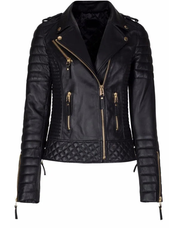 HugMe.Fashion Ladies Biker Leather Jacket In Black With Multiple Pocket LJK49