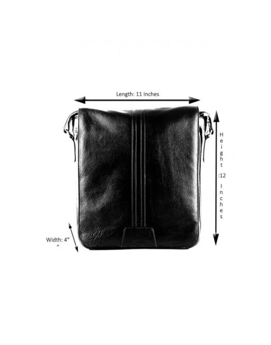Genuine Leather Elegant Full Flap Cross Body Black Messenger Bag