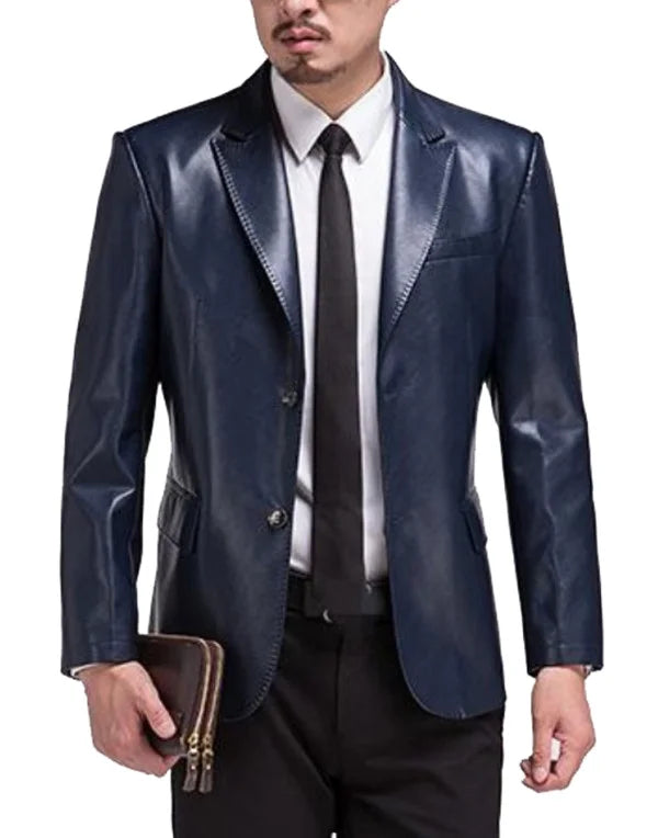 HugMe.Fashion Leather Blazer In Blue Color Lambskin Leather Coat JKB03