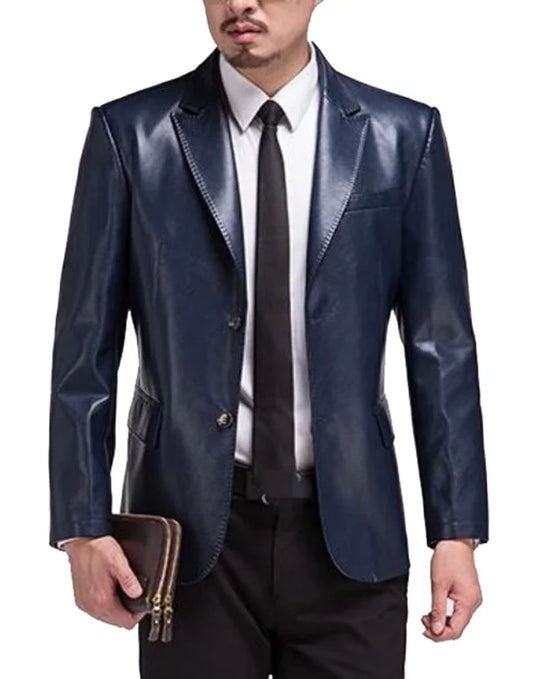 HugMe.Fashion Leather Blazer In Blue Color Lambskin Leather Coat JKB03
