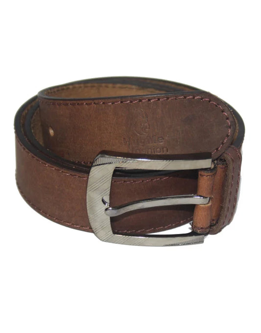 Genuine Grain Leather Belt In Brown For Men