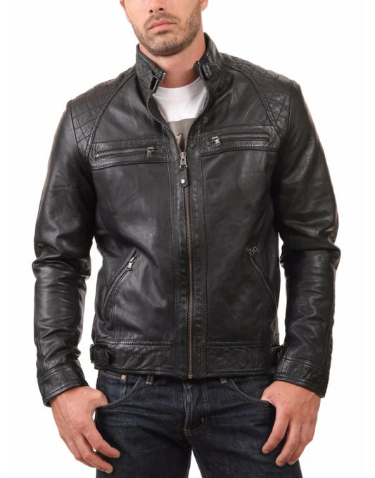 HugMe.Fashion Motorcycle Jacket For Men Genuine Black Leather JK08