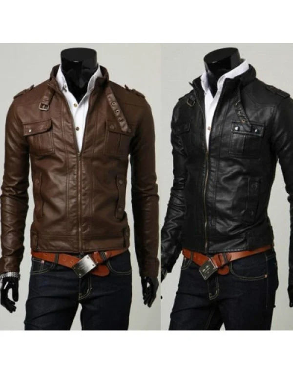 HugMe.Fashion Genuine Leather Jacket For Men Biker Motorcycle Slim Fit JK92